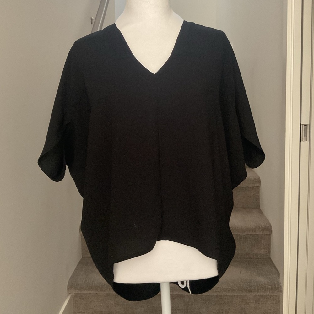 **All Saints ** V Neck Poncho/cape Black Hi-low Blouse .